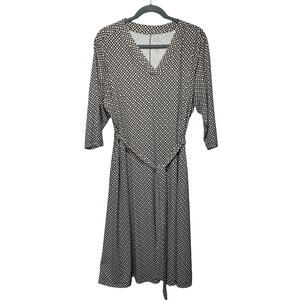 Croft & Barrow Womens Plus Sz 3X Black Tan Stretch Long Sleeve Midi Dress V Neck